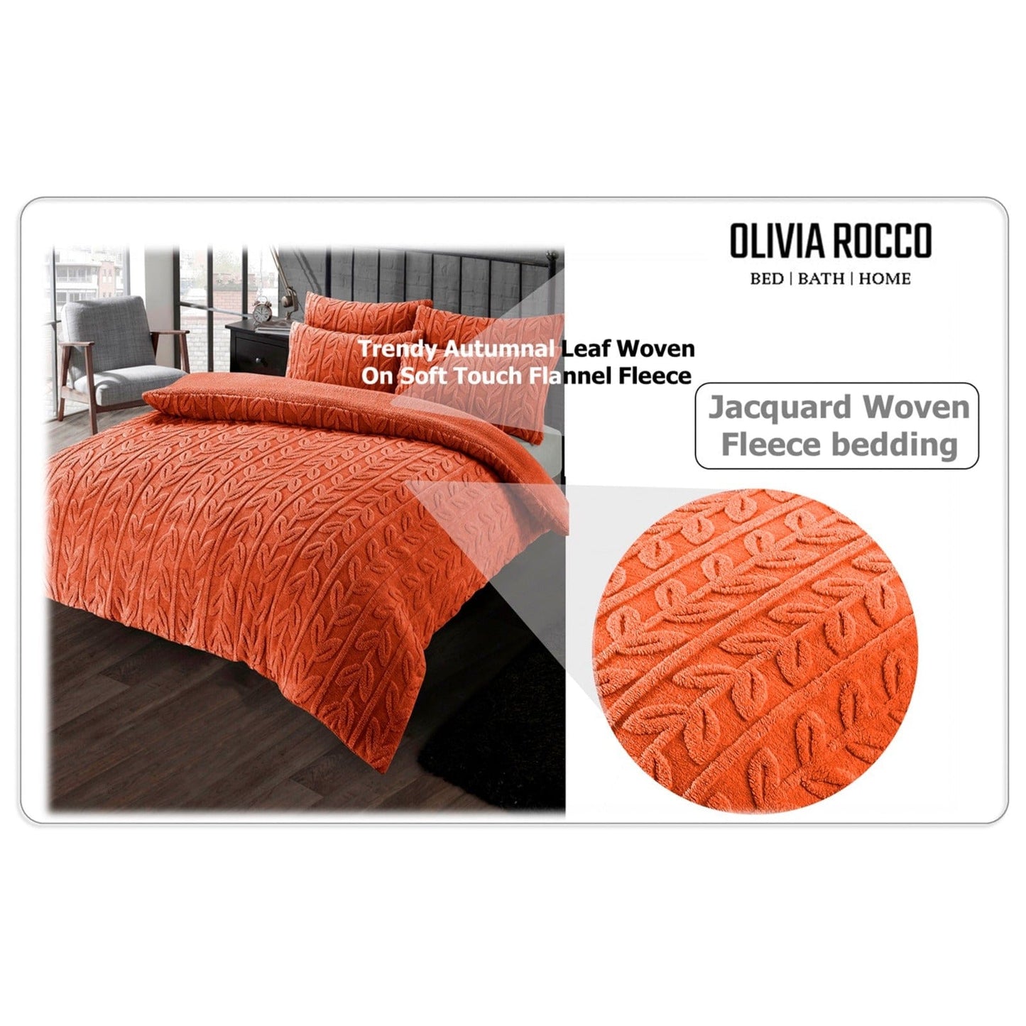 Parure de lit réversible imprimé feuilles en polaire Teddy, polaire Sherpa ultra douce pour lits simples, doubles ou King Size, par OLIVIA ROCCO