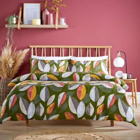 Housse de couette et taies d'oreiller Bodenham à imprimé feuilles en mélange de coton ultra doux, résistant à la décoloration et au rétrécissement, tailles simple, double et très grand lit par OLIVIA ROCCO