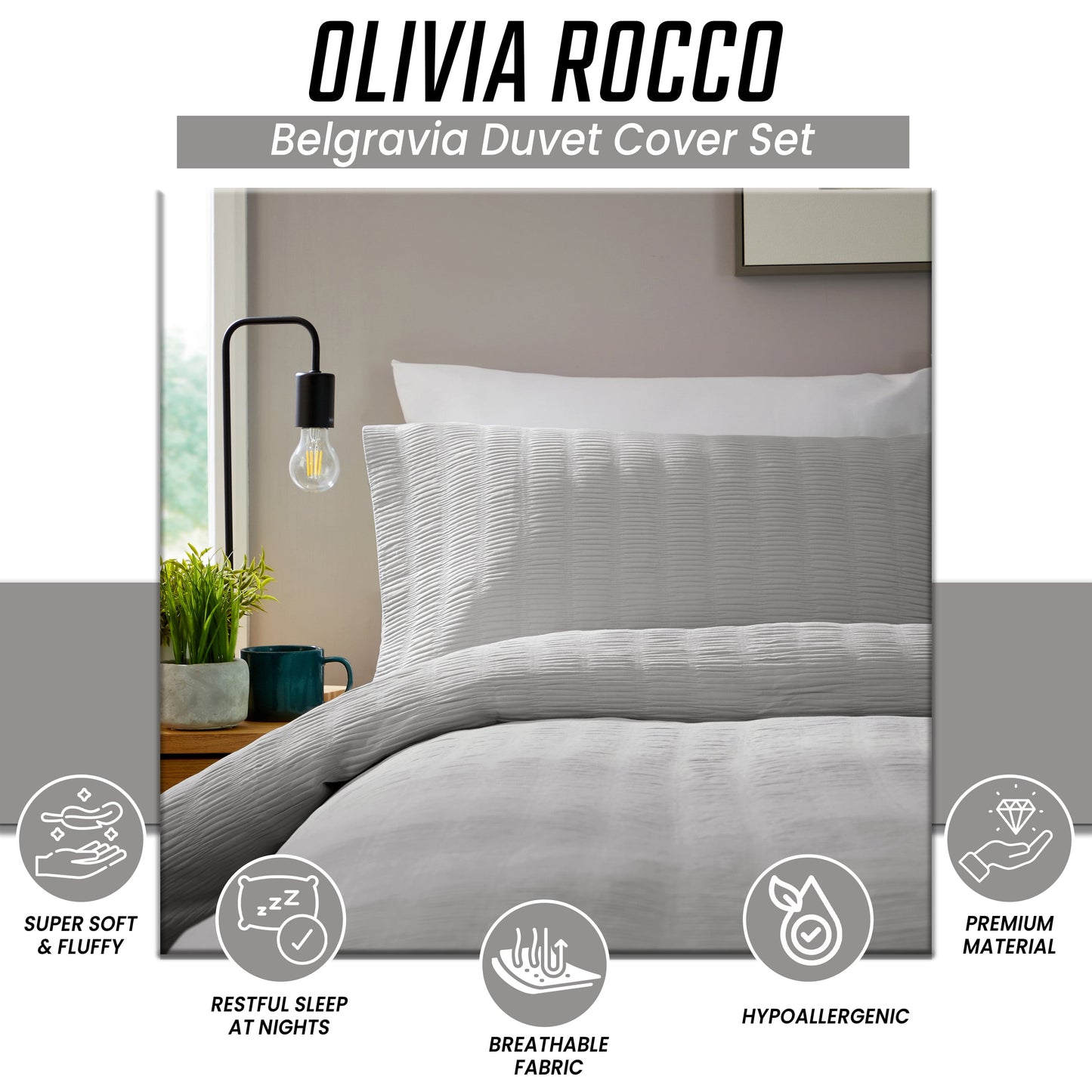 Parure de lit housse de couette en microfibre Belgravia grise avec taies d'oreiller, douce, facile d'entretien, moderne, par OLIVIA ROCCO