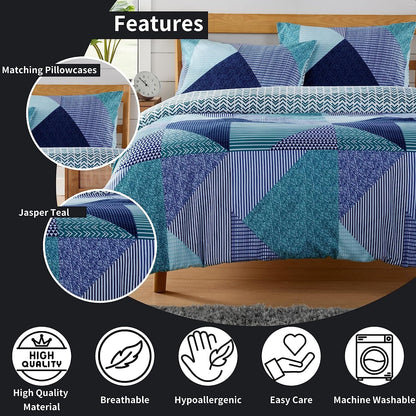 Parure de lit réversible Jasper Teal à imprimé durable avec fermeture boutonnée par OLIVIA ROCCO – Décoration de chambre élégante en tailles simple, double et King – Polyester de qualité supérieure