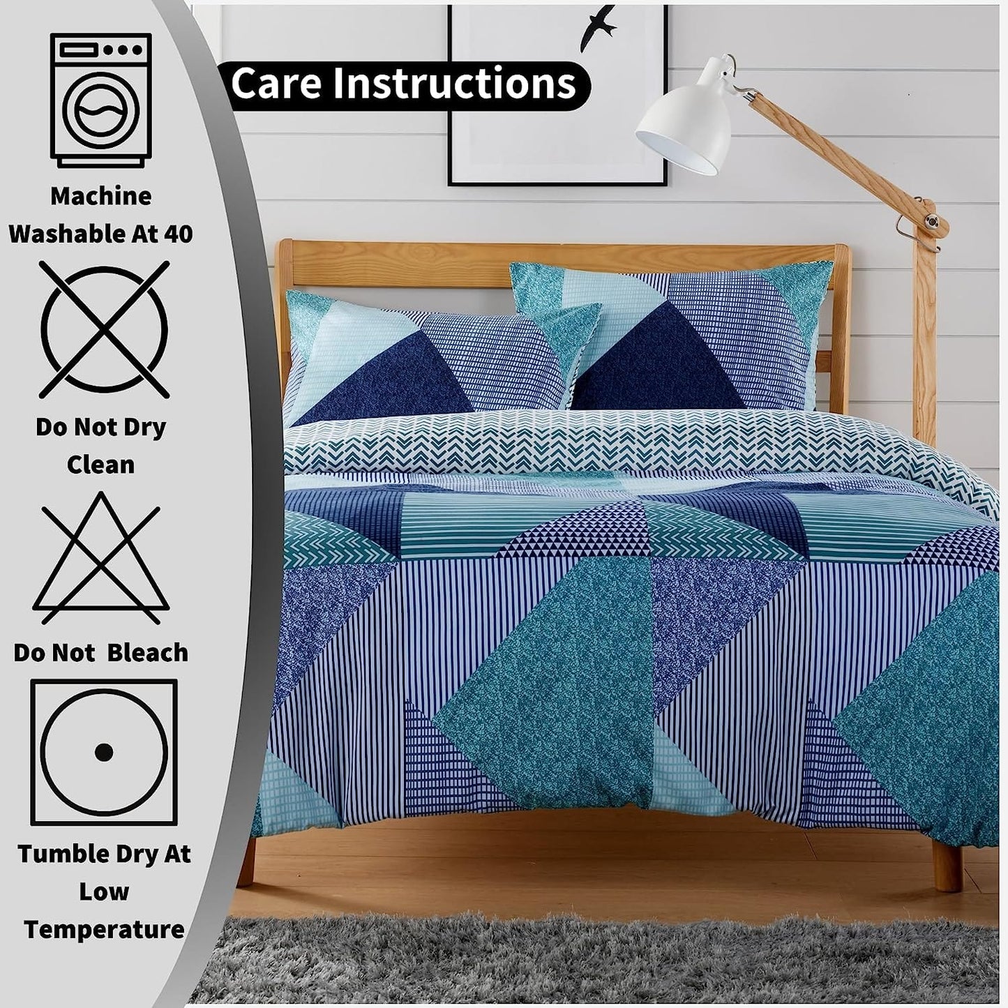 Parure de lit réversible Jasper Teal à imprimé durable avec fermeture boutonnée par OLIVIA ROCCO – Décoration de chambre élégante en tailles simple, double et King – Polyester de qualité supérieure