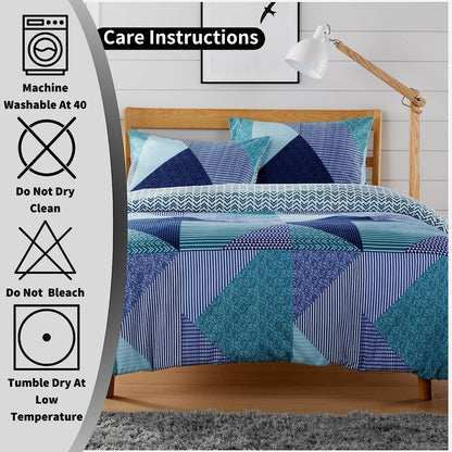 Parure de lit réversible Jasper Teal à imprimé durable avec fermeture boutonnée par OLIVIA ROCCO – Décoration de chambre élégante en tailles simple, double et King – Polyester de qualité supérieure