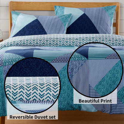 Parure de lit réversible Jasper Teal à imprimé durable avec fermeture boutonnée par OLIVIA ROCCO – Décoration de chambre élégante en tailles simple, double et King – Polyester de qualité supérieure