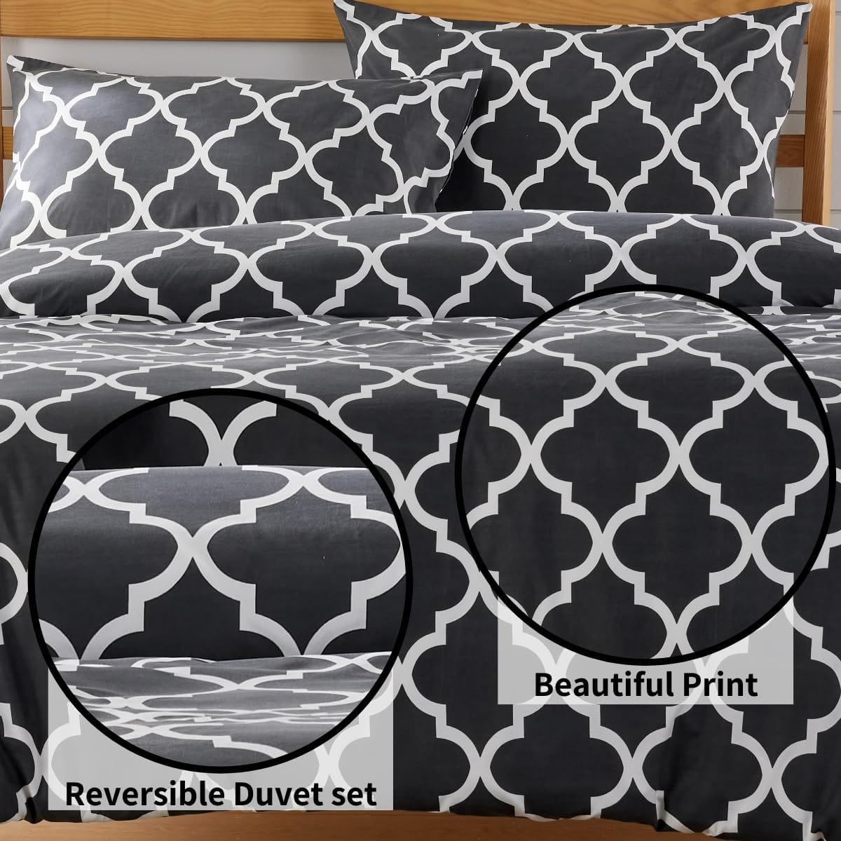 Parure de lit imprimée Marrakesh Grey, luxueuse, facile d'entretien, en mélange de polyester, avec taies d'oreiller pour chambre principale, chambres d'amis, dortoirs, durable et confortable par OLIVIA ROCCO