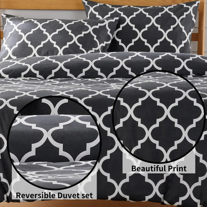 Parure de lit imprimée Marrakesh Grey, luxueuse, facile d'entretien, en mélange de polyester, avec taies d'oreiller pour chambre principale, chambres d'amis, dortoirs, durable et confortable par OLIVIA ROCCO