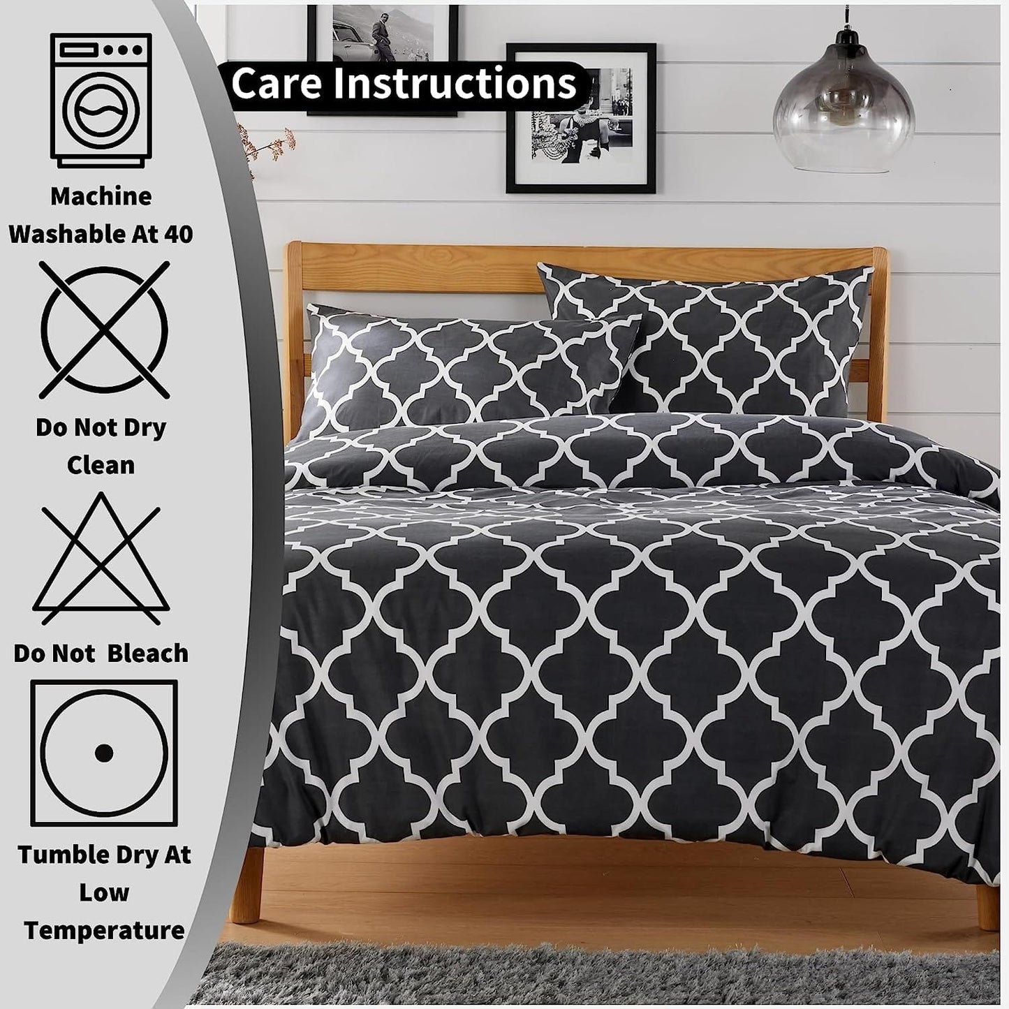 Parure de lit imprimée Marrakesh Grey, luxueuse, facile d'entretien, en mélange de polyester, avec taies d'oreiller pour chambre principale, chambres d'amis, dortoirs, durable et confortable par OLIVIA ROCCO