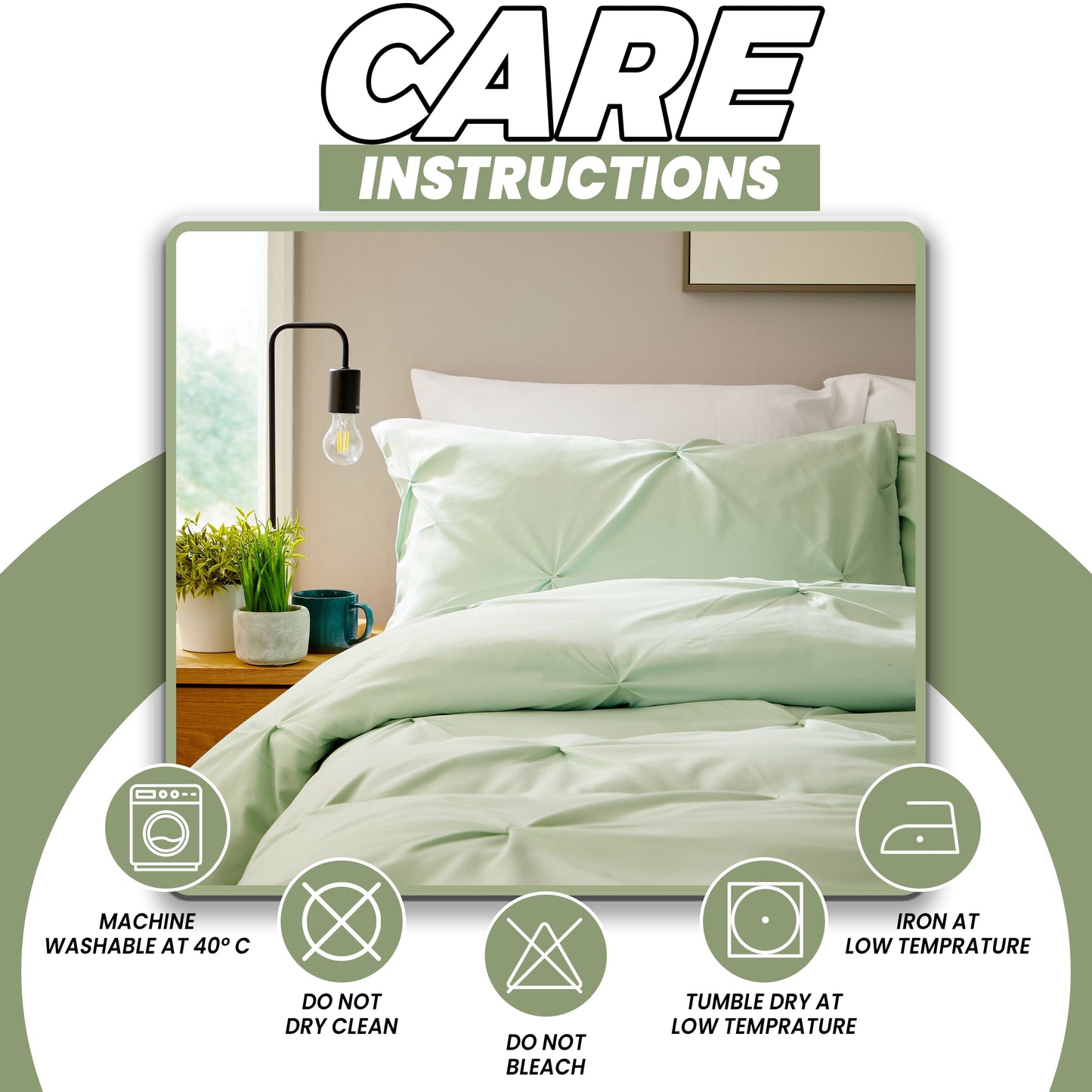 Housse de Couette Microfibre Vert Sauge avec Taies d'Oreiller Douce Respirante Facile d'Entretien par OLIVIA ROCCO