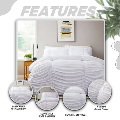 Parure de Lit Housse de Couette et Taies d'Oreiller en Microfibre Blanche Froncée Volants Ultra Douce Entretien Facile par OLIVIA ROCCO