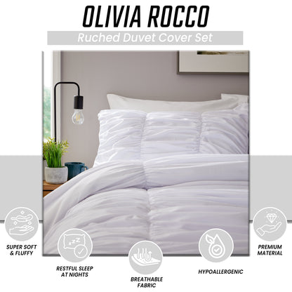 Parure de Lit Housse de Couette et Taies d'Oreiller en Microfibre Blanche Froncée Volants Ultra Douce Entretien Facile par OLIVIA ROCCO
