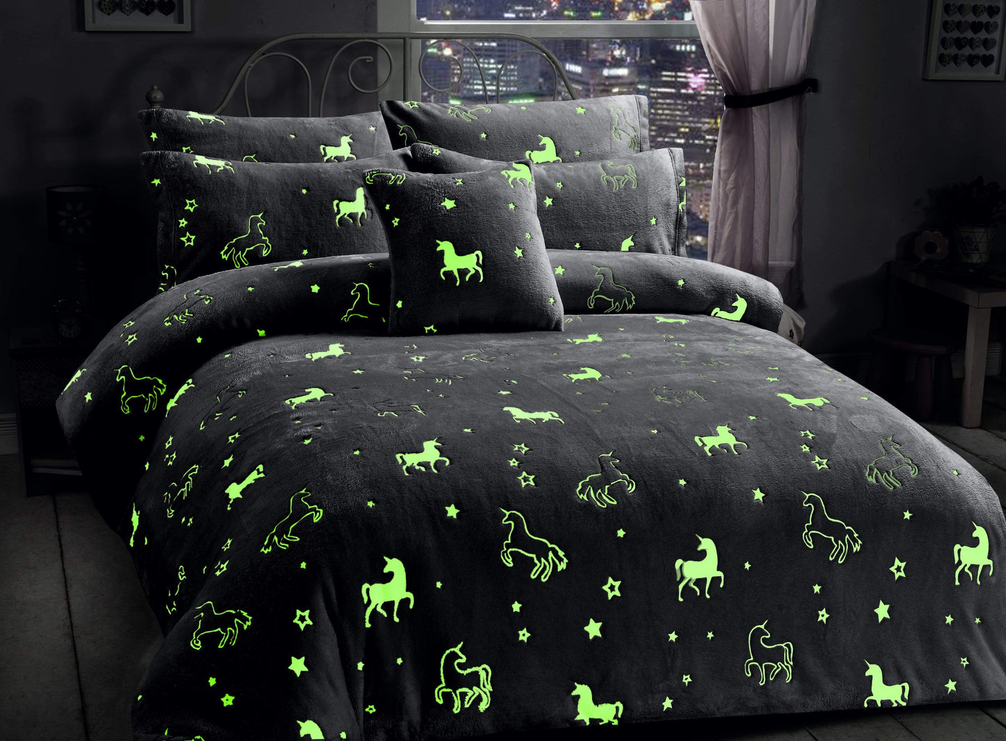 OLIVIA ROCCO Unicorn Glow In The Dark Teddy Duvet Set Pink For Kids OEKO-TEX Certified