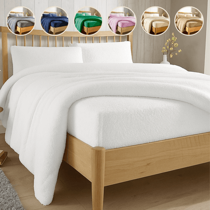 OLIVIA ROCCO Teddy Fleece Extra Deep Fitted Sheet Plush Soft Winter Bedding Snug Elastic