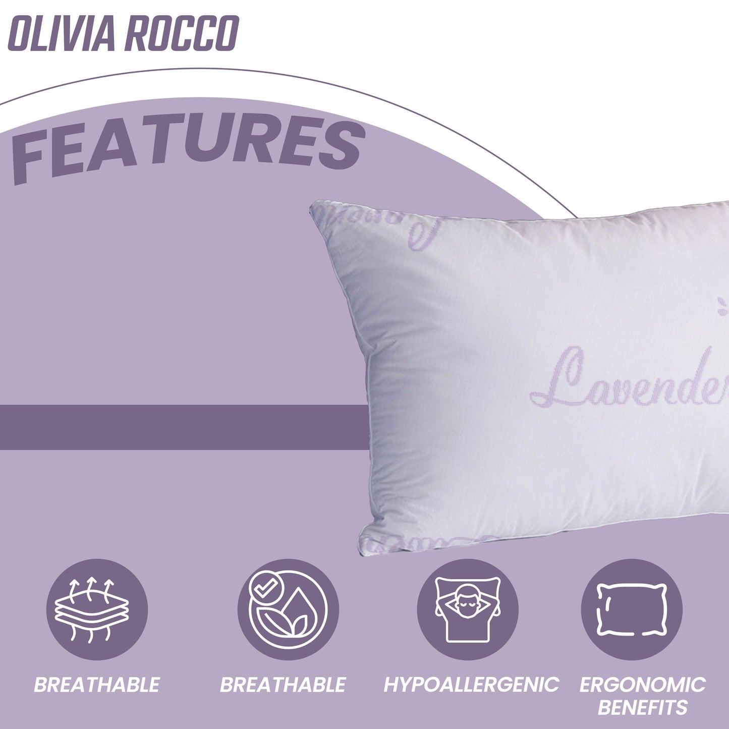 Oreiller d'Hôtel Unique Infusé à la Lavande Microfibre Hypoallergénique Garnissage Fibre de Luxe Premium pour un Confort et un Soutien Supérieurs par OLIVIA ROCCO