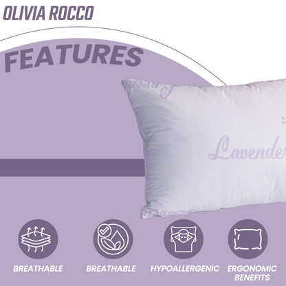 Oreiller d'Hôtel Unique Infusé à la Lavande Microfibre Hypoallergénique Garnissage Fibre de Luxe Premium pour un Confort et un Soutien Supérieurs par OLIVIA ROCCO