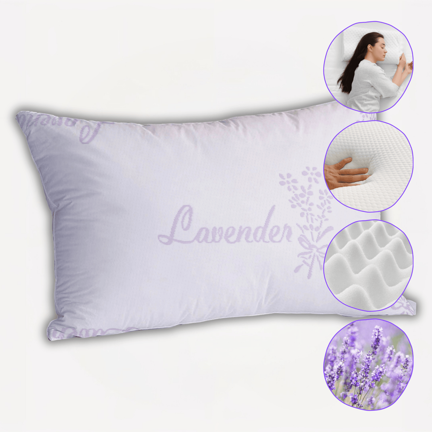 Oreiller d'Hôtel Unique Infusé à la Lavande Microfibre Hypoallergénique Garnissage Fibre de Luxe Premium pour un Confort et un Soutien Supérieurs par OLIVIA ROCCO