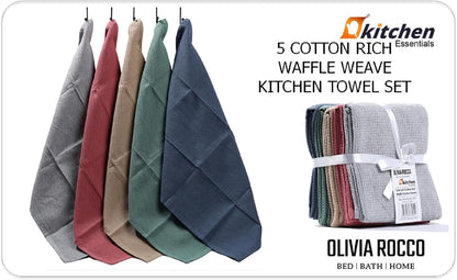 Lot de 5 torchons de cuisine gaufrés ultra absorbants en coton doux de qualité supérieure, couleurs assorties, durables pour la maison et la restauration par OLIVIA ROCCO