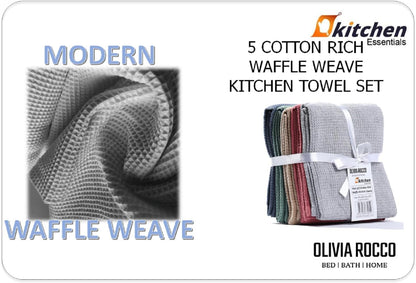 Lot de 5 torchons de cuisine gaufrés ultra absorbants en coton doux de qualité supérieure, couleurs assorties, durables pour la maison et la restauration par OLIVIA ROCCO