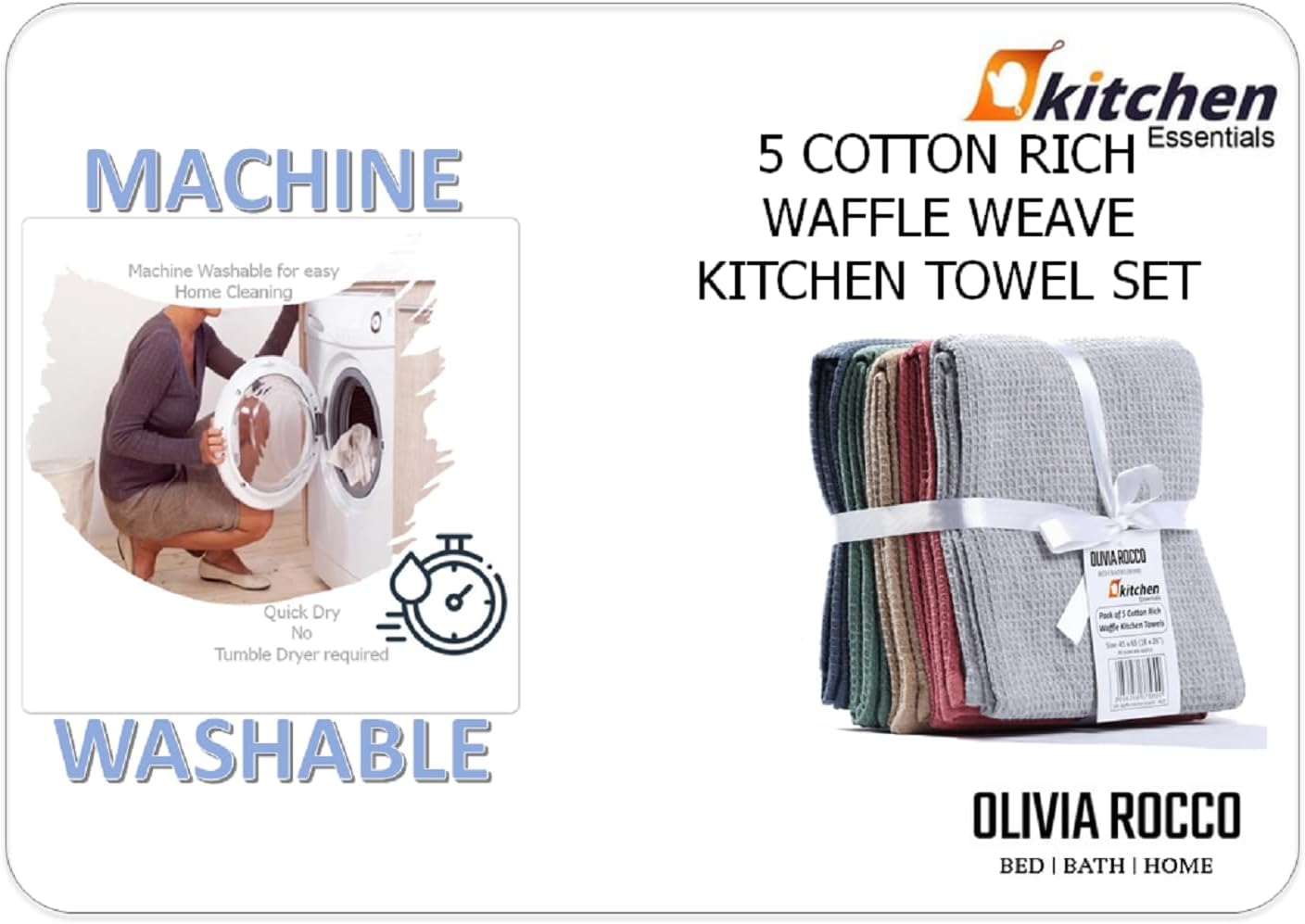 Lot de 5 torchons de cuisine gaufrés ultra absorbants en coton doux de qualité supérieure, couleurs assorties, durables pour la maison et la restauration par OLIVIA ROCCO