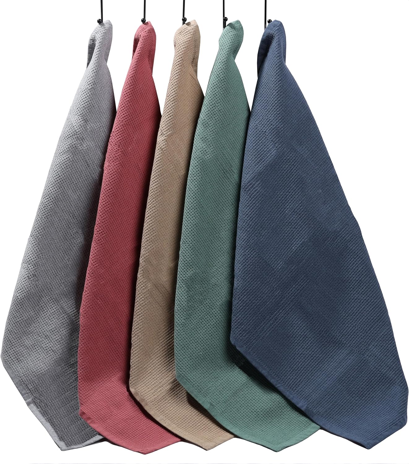 Lot de 5 torchons de cuisine gaufrés ultra absorbants en coton doux de qualité supérieure, couleurs assorties, durables pour la maison et la restauration par OLIVIA ROCCO