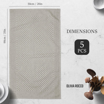 Lot de 5 torchons en coton 100% grand format super absorbants séchage rapide résistants à carreaux pour cuisine maison et usage professionnel par OLIVIA ROCCO