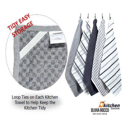 OLIVIA ROCCO 5 Pack Cotton Terry Kitchen Towels 45x65cm Super Absorbent Quick Drying