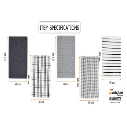 OLIVIA ROCCO 5 Pack Cotton Terry Kitchen Towels 45x65cm Super Absorbent Quick Drying