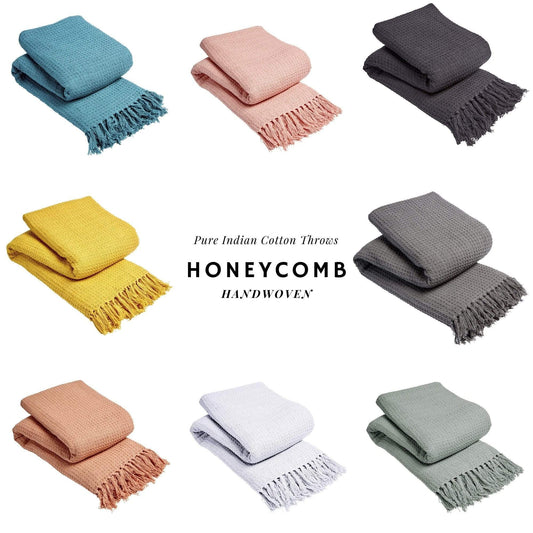 Plaid en Coton Pur Indien Tissé à la Main Nid d'Abeille Lisbonne Couverture Luxueuse Douce Légère Entretien Facile pour Canapé Lit ou Salon Disponible en 10 Couleurs et Tailles par OLIVIA ROCCO