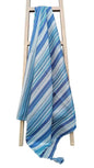 Plaid Bohème Mia avec Motif à Rayures Tribales et Bords à Pompons en Polyester Doux pour Canapés et Lits aux Couleurs Apaisantes par OLIVIA ROCCO
