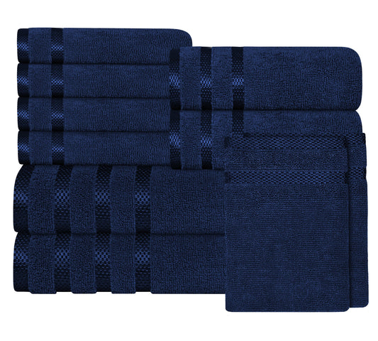 Serviettes à rayures en viscose Belmont, bleu roi, 100 % coton, qualité hôtelière, super absorbantes, lot de 10 pièces, 4 essuie-mains et 12 gants de toilette, par OLIVIA ROCCO