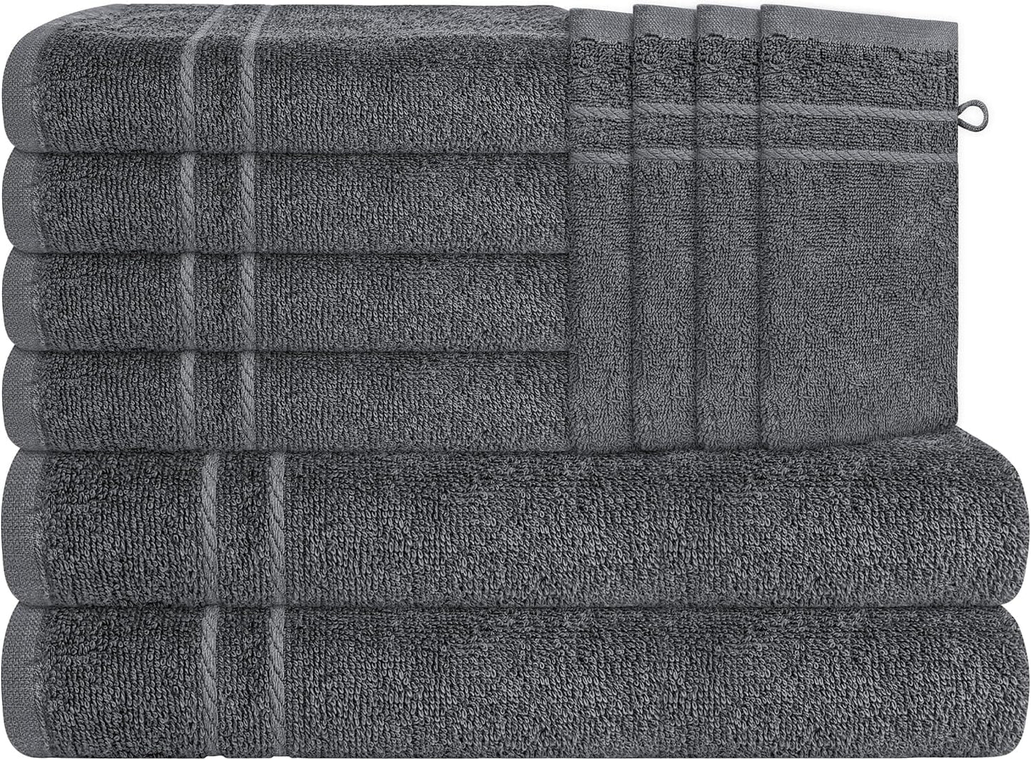 Parure de 10 serviettes en charbon Maris, 2 draps de bain, 4 serviettes de toilette et 4 gants de toilette, en coton doux de qualité hôtelière par OLIVIA ROCCO