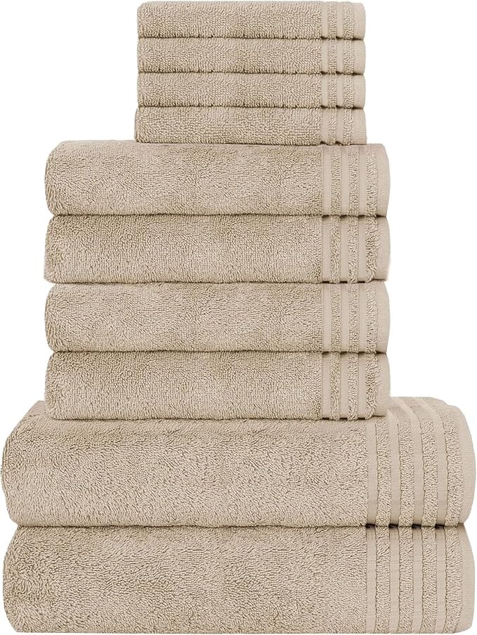 Ensemble de 10 serviettes de luxe Monaco en coton égyptien 500 GSM avec 4 gants de toilette, 4 serviettes à main et 2 serviettes de bain pour la salle de bain par OLIVIA ROCCO