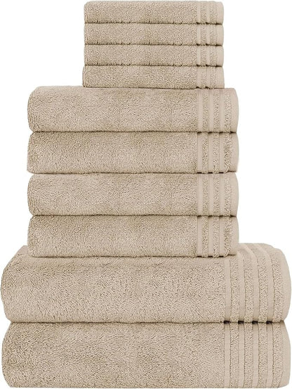 Ensemble de 10 serviettes de luxe Monaco en coton égyptien 500 GSM avec 4 gants de toilette, 4 serviettes à main et 2 serviettes de bain pour la salle de bain par OLIVIA ROCCO