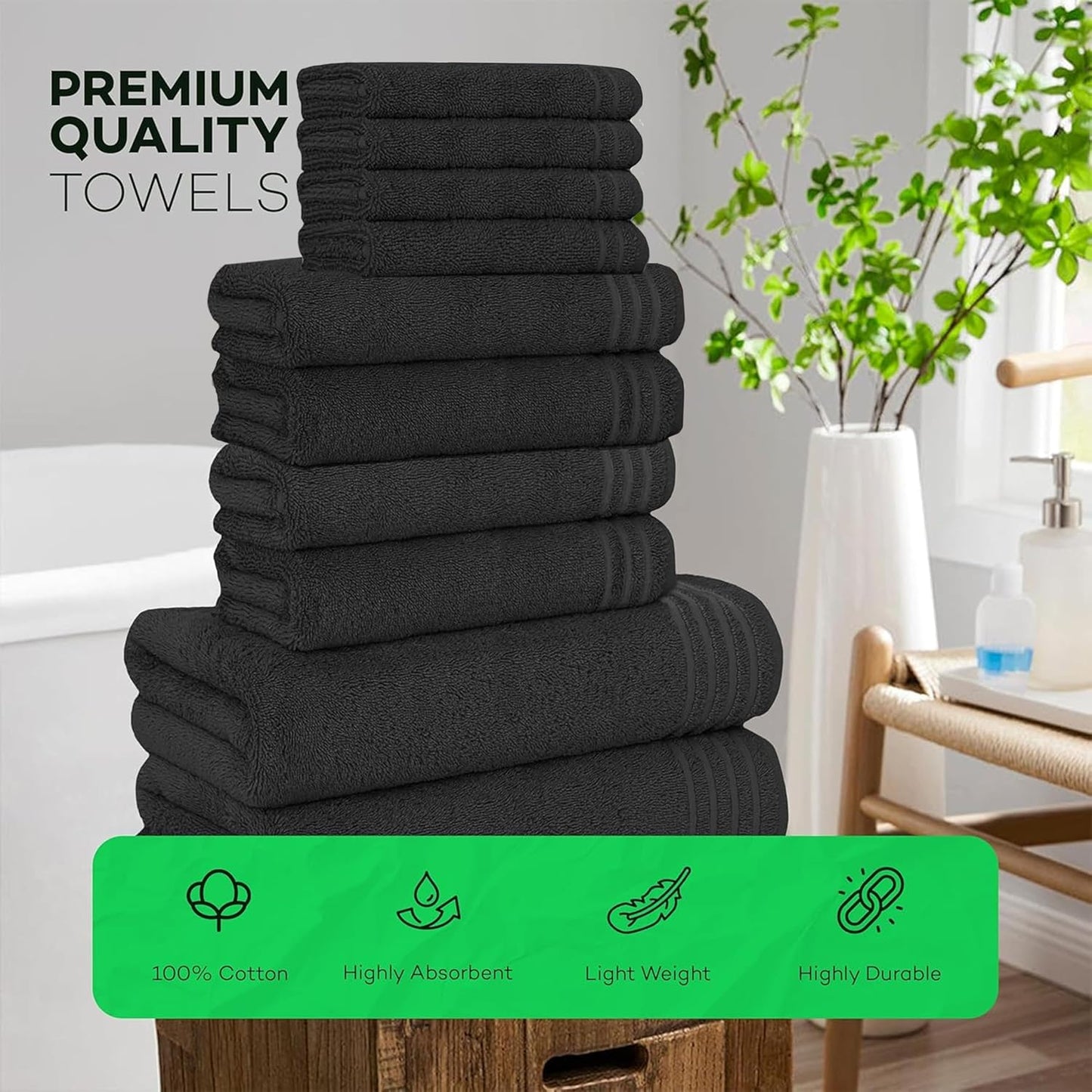 Ensemble de 10 serviettes de luxe Monaco en coton égyptien 500 GSM avec 4 gants de toilette, 4 serviettes à main et 2 serviettes de bain pour la salle de bain par OLIVIA ROCCO