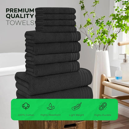 Ensemble de 10 serviettes de luxe Monaco en coton égyptien 500 GSM avec 4 gants de toilette, 4 serviettes à main et 2 serviettes de bain pour la salle de bain par OLIVIA ROCCO