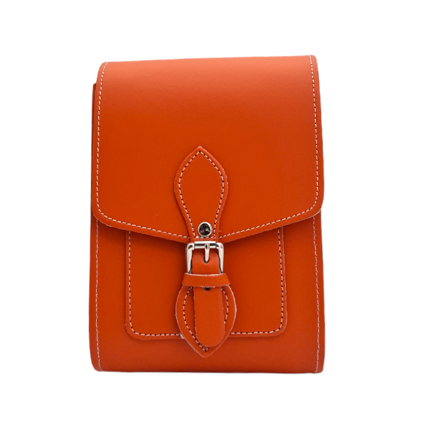 Pochette de téléphone de festival en cuir faite main - Orange