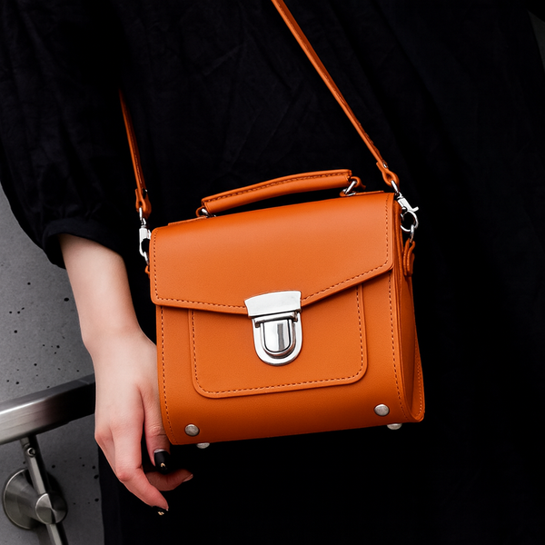 Handmade Leather Sugarcube Handbag - Orange