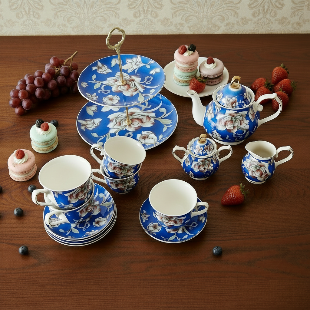 Warwickshire Royal Blue Bone China Tea Set
