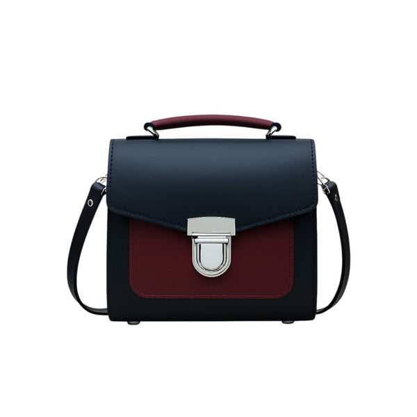 Handmade Leather Two Tone Sugarcube Handbag - Black & Oxblood