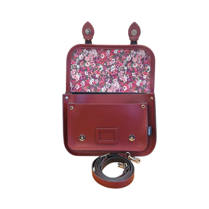 Floral Lined Leather Midi Satchel - Oxblood