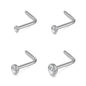Pack of 4 L Shaped Bezel Set Stainless Steel Nose Studs Created with Zircondia® Crystals