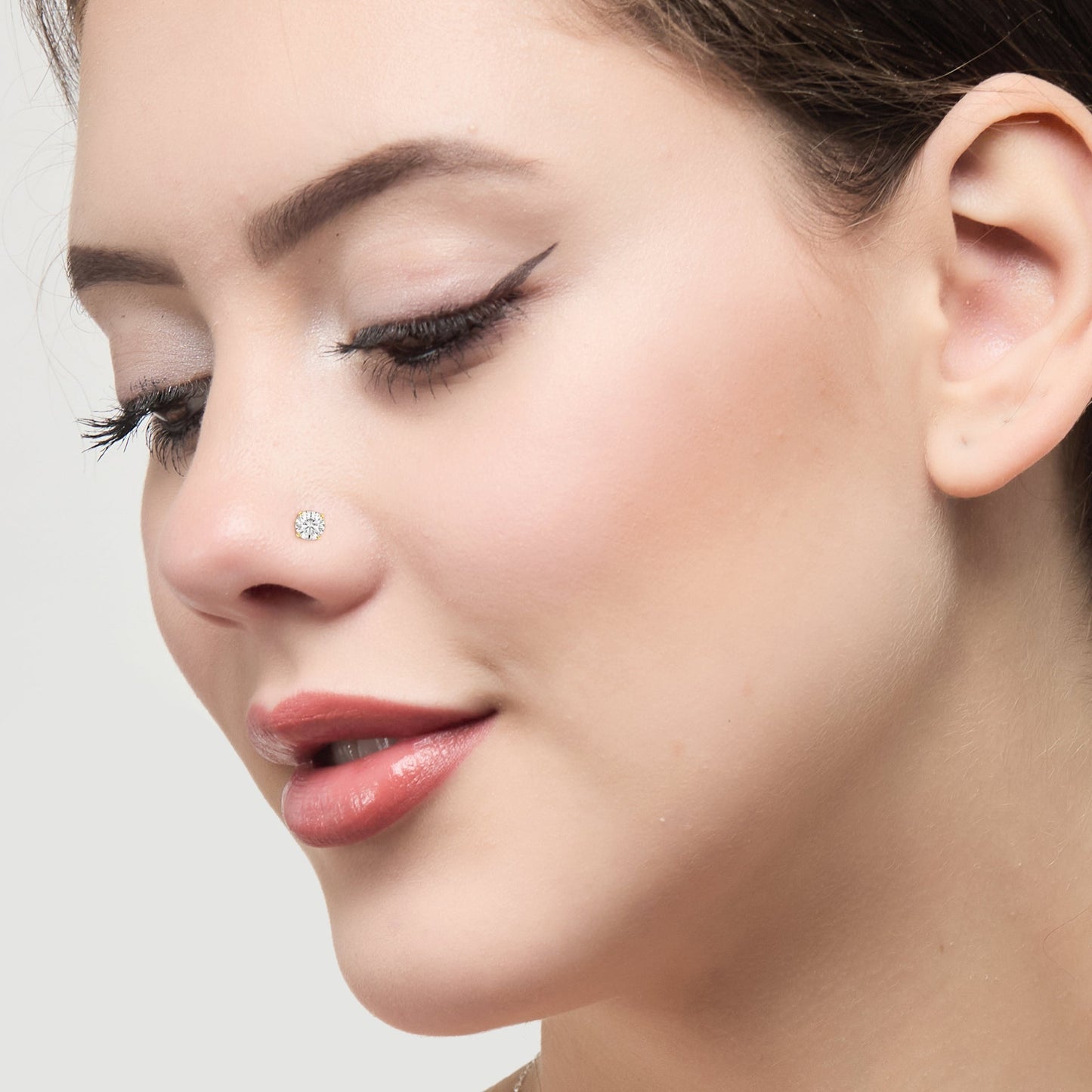 Pack of 4 L Shaped Gold Plated Stainless Steel Nose Studs Created with Zircondia® Crystals