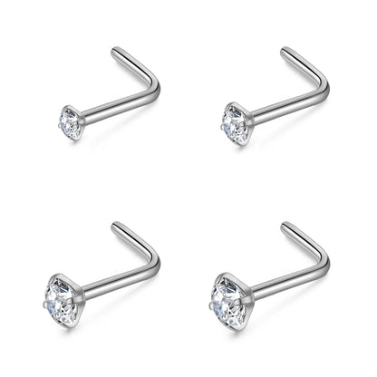 Pack of 4 L Shaped Stainless Steel Nose Studs Created with Zircondia® Crystals