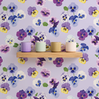 PANSY PARTY LILAC WALLPAPER