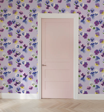 PANSY PARTY LILAC WALLPAPER
