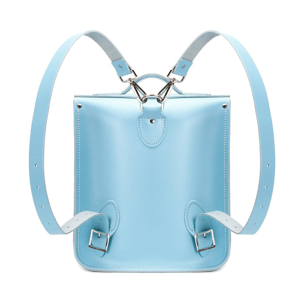 Handmade Leather City Backpack - Pastel Baby Blue