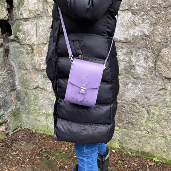 Sacoche de téléphone en cuir fait main pour festival - Violet pastel
