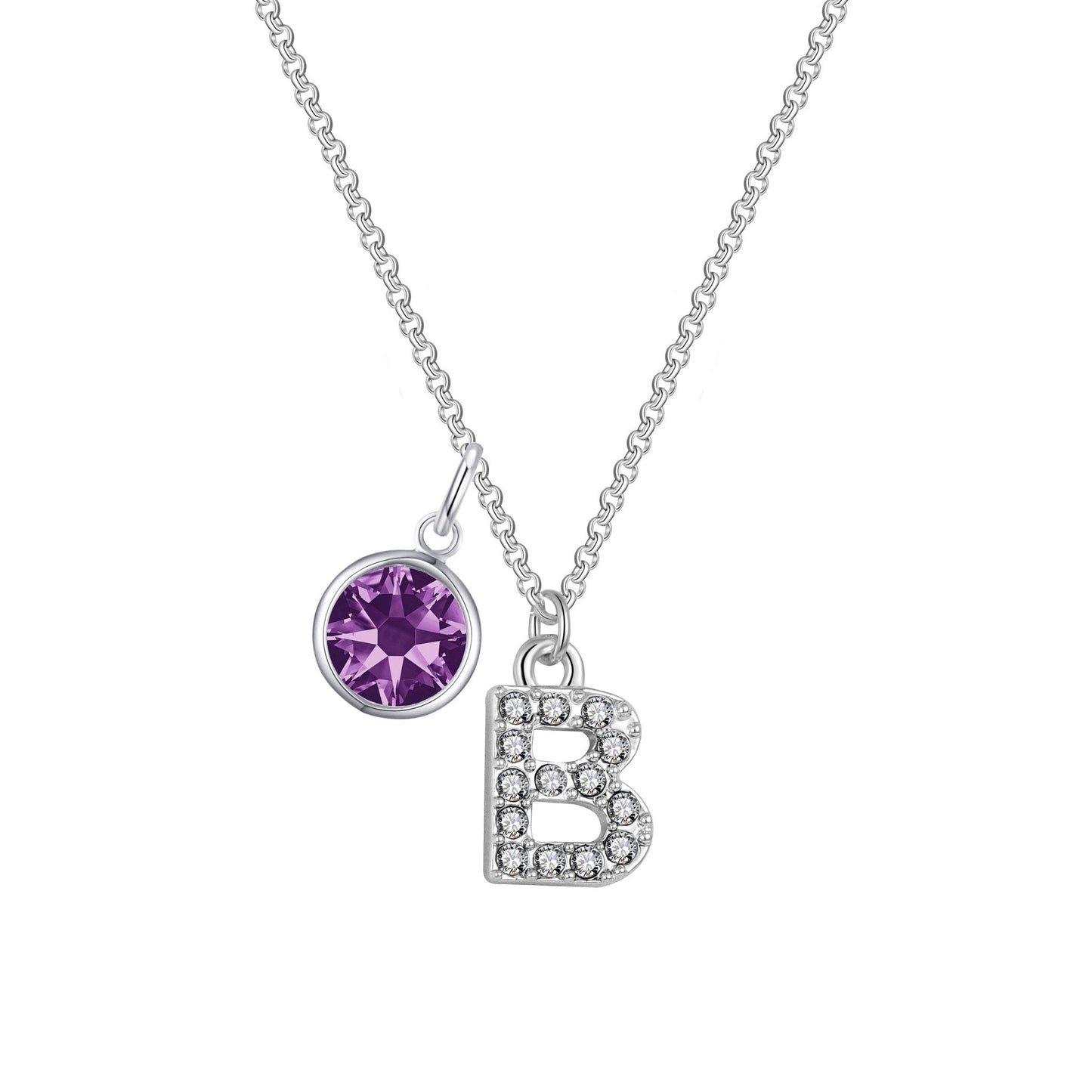 Pave Initial B Necklace with Birthstone Charm Created with Zircondia® Crystals