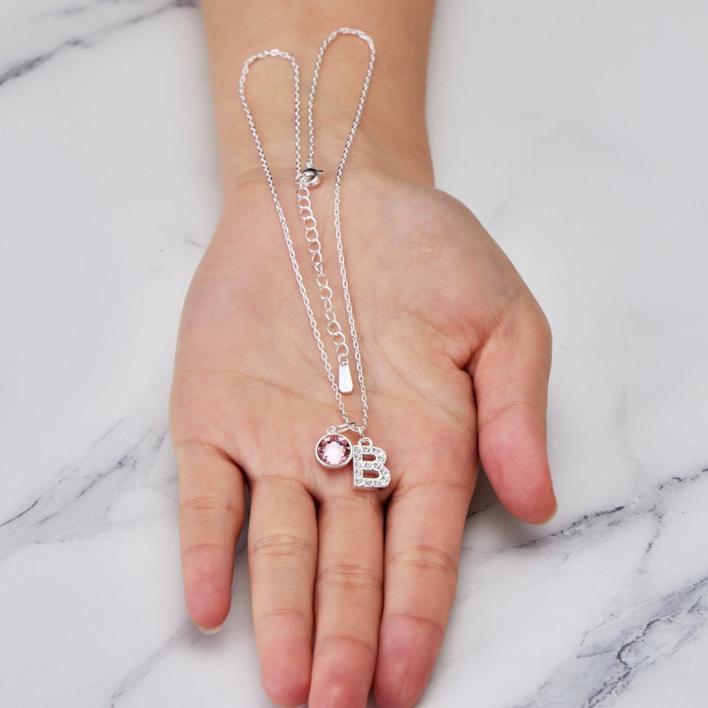 Pave Initial B Necklace with Birthstone Charm Created with Zircondia® Crystals