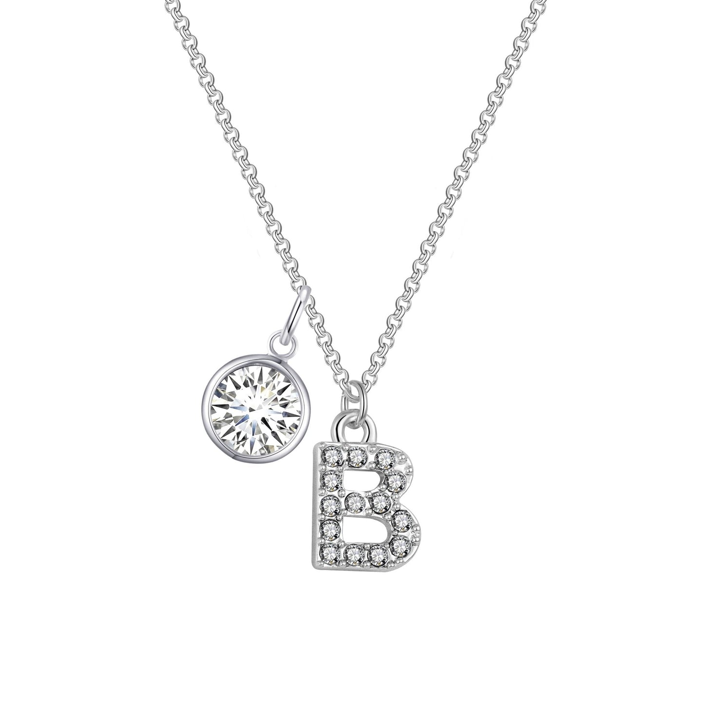 Pave Initial B Necklace with Birthstone Charm Created with Zircondia® Crystals