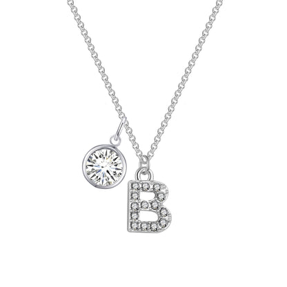 Pave Initial B Necklace with Birthstone Charm Created with Zircondia® Crystals