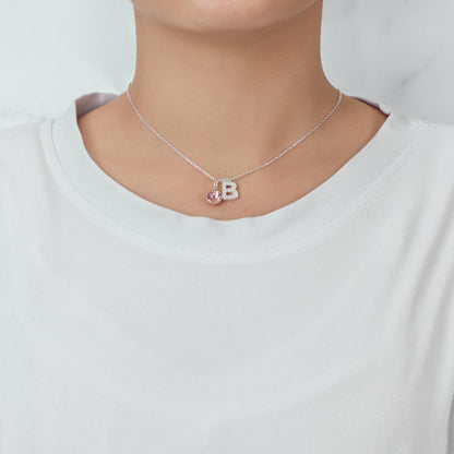 Pave Initial B Necklace with Birthstone Charm Created with Zircondia® Crystals